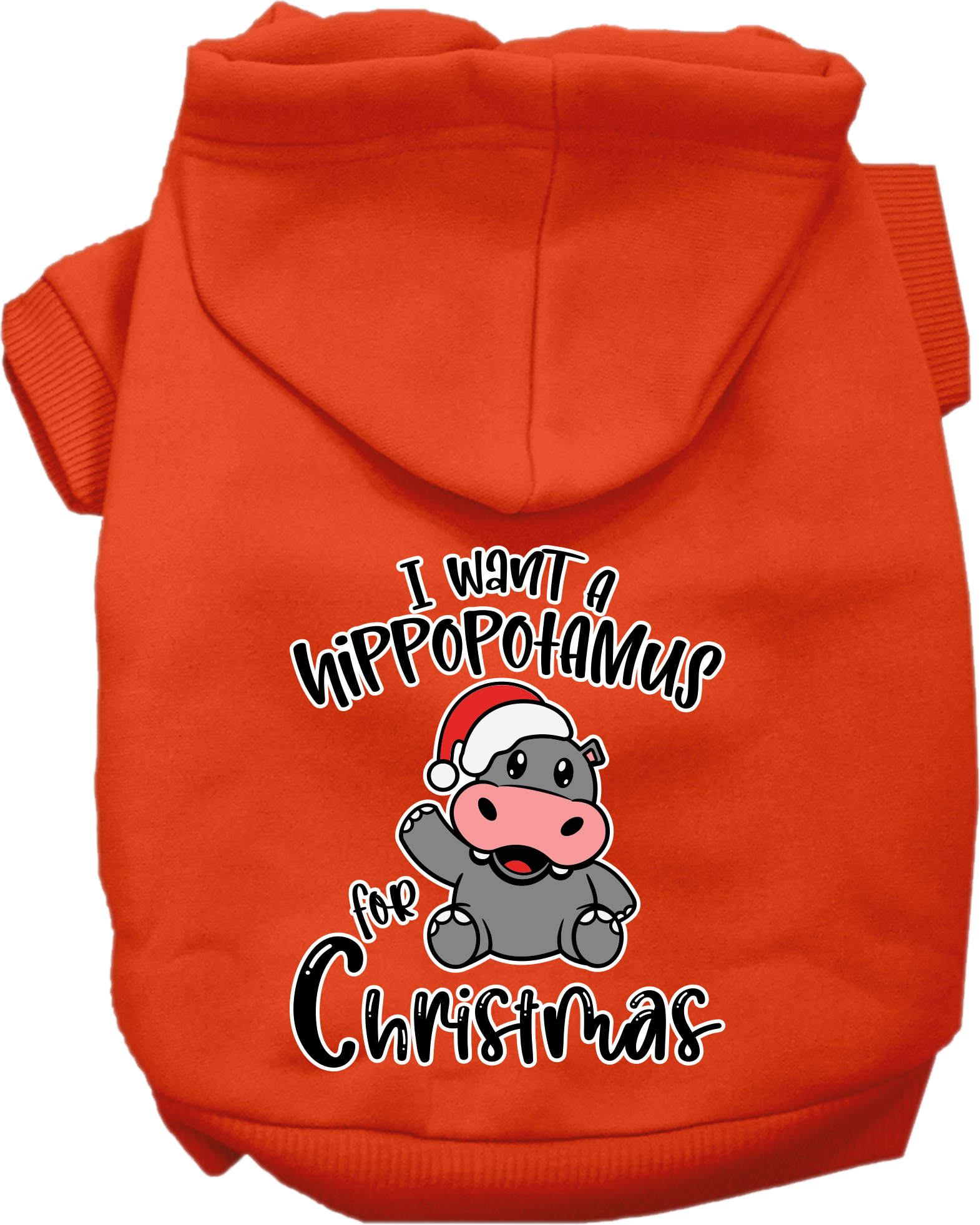 Hippo for Christmas Screen Print Dog Hoodie Orange Size XS